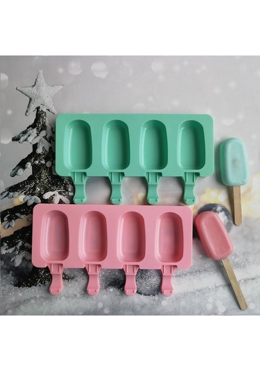 Silikon 4 Hatta Oval Dondurma Kalıbı Dondurma İle Dıy Gıda Sınıfı Silikon Dondurma Kalıbı
