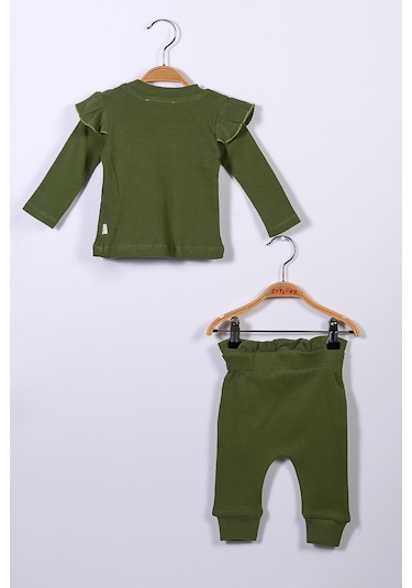 Gots Sertifikalı %100 Organik Pamuk Fırfırlı Sweatshirt Ve Pantolon Takım 0 - 4yaş - 5317 - Haki