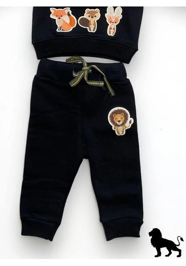 Erkek Bebek Hayvan Desenli Şardonlu Eşofman Takımı-14638 Lacivert