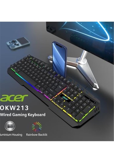 Acer Okw213 Siyah Rgb Rainbow Backlit Gaming Keyboard Rainbow Kablo Uzunluğu 1,5mt