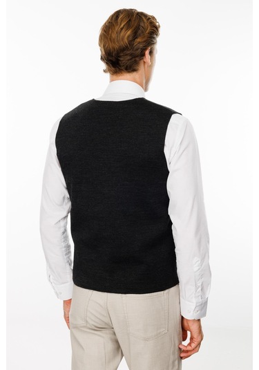 Erkek V Yaka Düz Yün Yelek Antrasit Antrasit