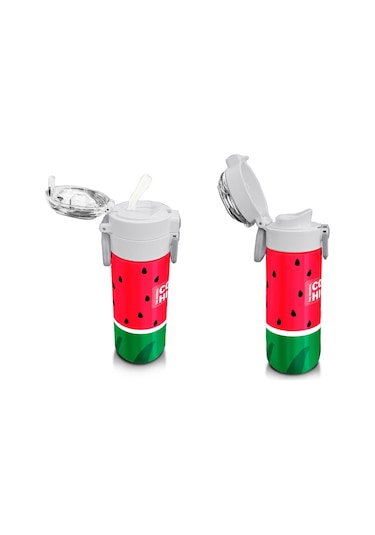 Coral High 500 Ml Kırmızı Yeşil Karpuz Desenli - Erkek Çocuk Paslanmaz Çelik Okul Termosu/suluk/matara Çok Renkli