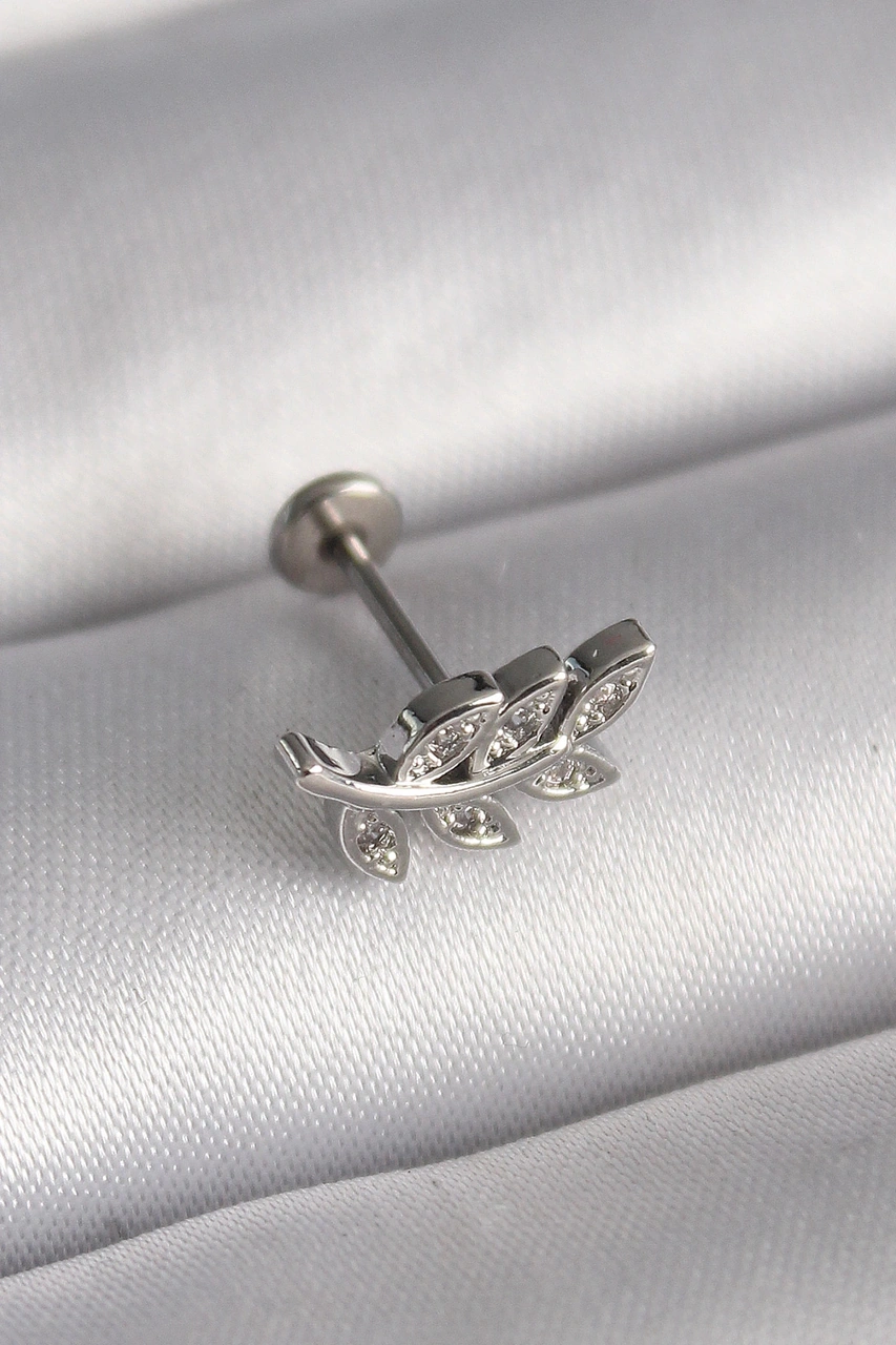 Dodes 316l Çelik Gümüş Renk Dal Model Zirkon Taş Detaylı Tragus Piercing Tg27pr1343 Çok Renkli