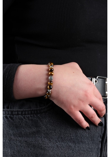 Ssilhoutte Doğaltaş Doğal Taş Kaplangözü Erkek Doğal Taş 925 Ayar Gümüş Güç Cesaret Bilekliği Çok Renkli