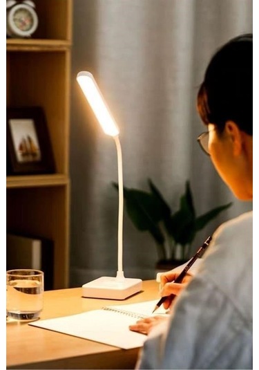 Buffer İnce Uzun Usbli Dokunmatik 3 Kademeli 360 Derece Özel Göz Korumalı Led Lityum Masa Lambası -m11 Beyaz