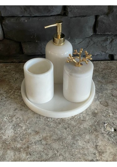 Beyaz Mermer 4'lü Banyo Seti Özel Ölçü Dar Alanlar Için Beyaz