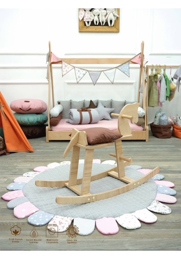 Mordesign Bebek/çocuk Oyun Halısı, Yenidoğan Emekleme Pedi, Aktivite Matı, Çok Amaçlı Minder, Sunny Serisi 125 X 125 Bej