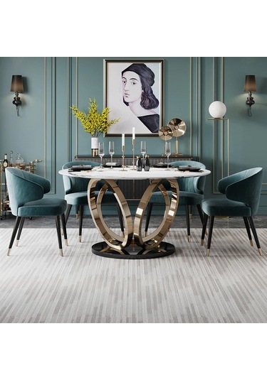 Metal Yuvarlak Gold Yemek Masası