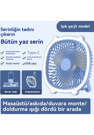 Eternal Luck Masaüstü Gece Lambası Şarj Edilebilir Fan Mavi