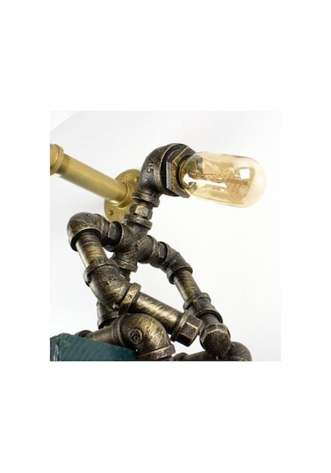 Robot Tasarım Retro Masa Lambası Rustik Endestriyel Tasarım Başucu Lambası Kitap Okuma Lambası