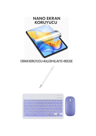 Tcl 10 Tab Max Uyumlu Ekran Koruyucu Klavye Mouse Set Mor