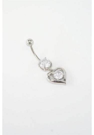 Kadın 316l Anti Alerjenik Sallantılı Kalp Figürlü Göbek Piercing - Gümüş