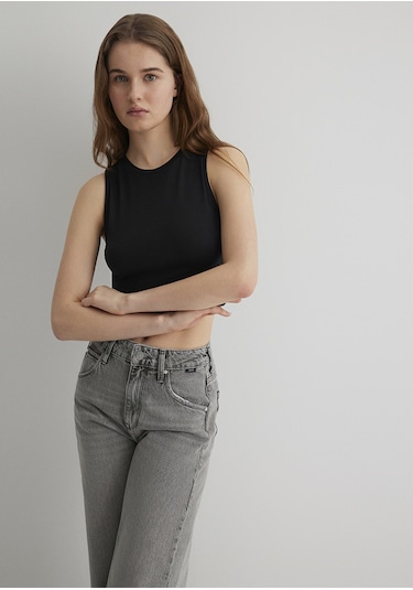 Mavi - Siyah Crop Top 1610786-900 Siyah -556298526-