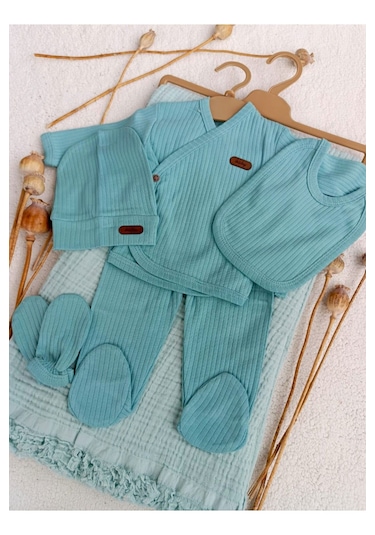 Yeşil 4 Kat Müslin Battaniyeli Hastane Çıkışı Zıbın Seti Yesil