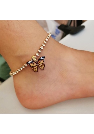 Novahub Altın & Sarı Kelebek Zincir Plaj Halhal Bilezik Charm Kadın Ayak Bileği Çizmeler Takı Altın Altın