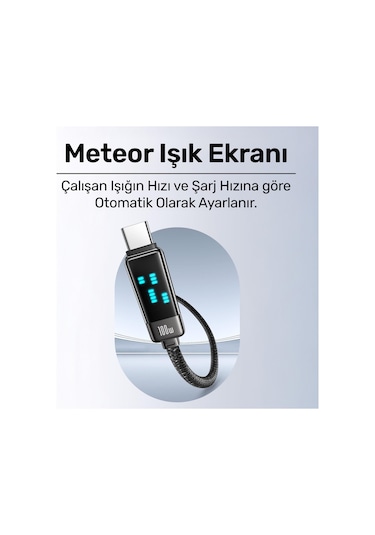 Usams Us-sj744 Type-c To Type-c 100w Meteor Efekt Ekranlı 1.2m Hızlı Şarj Ve Data Kablosu Antrasit