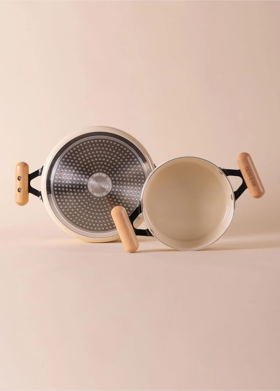 The Mia Cucina 6 Parça Tencere Seti Takımı İndiksiyonlu Ocaklara Uyumlu Krem