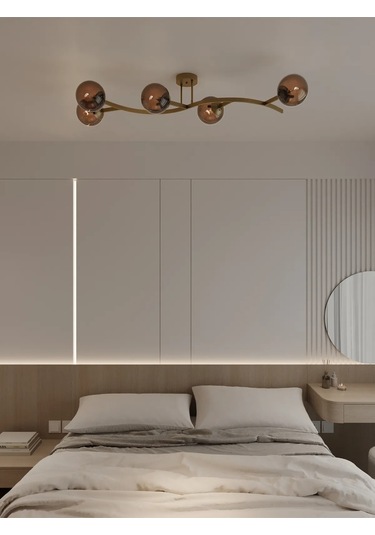 Noria Modern Eskitme Metal Gövdeli 5 Li Bal Rengi Cam Küre Avize 1 Adet