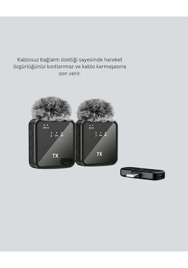 2in1 Kablosuz Yaka Mikrofonu İos Ve Android Uyumlu