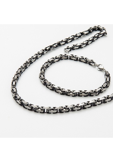 Çelik Zincir Kolye Bileklik Set Erkek Takı Aksesuar K24 T5 Çelik