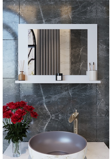 Makbulce Yakut Raflı Dresuar Banyo Aynası 60 x 45 Beyaz