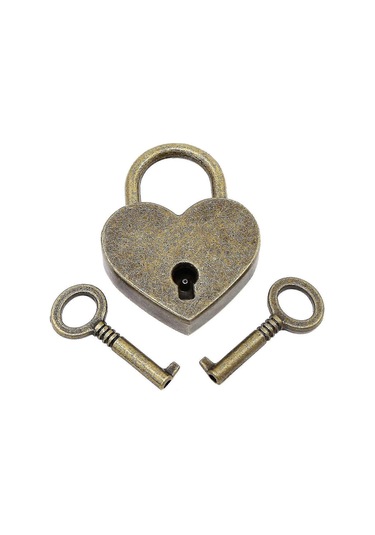 5'li Paket Vintage Antik Stil Mini Asma Kilit Anahtar Kilidi Kalp Şeklinde