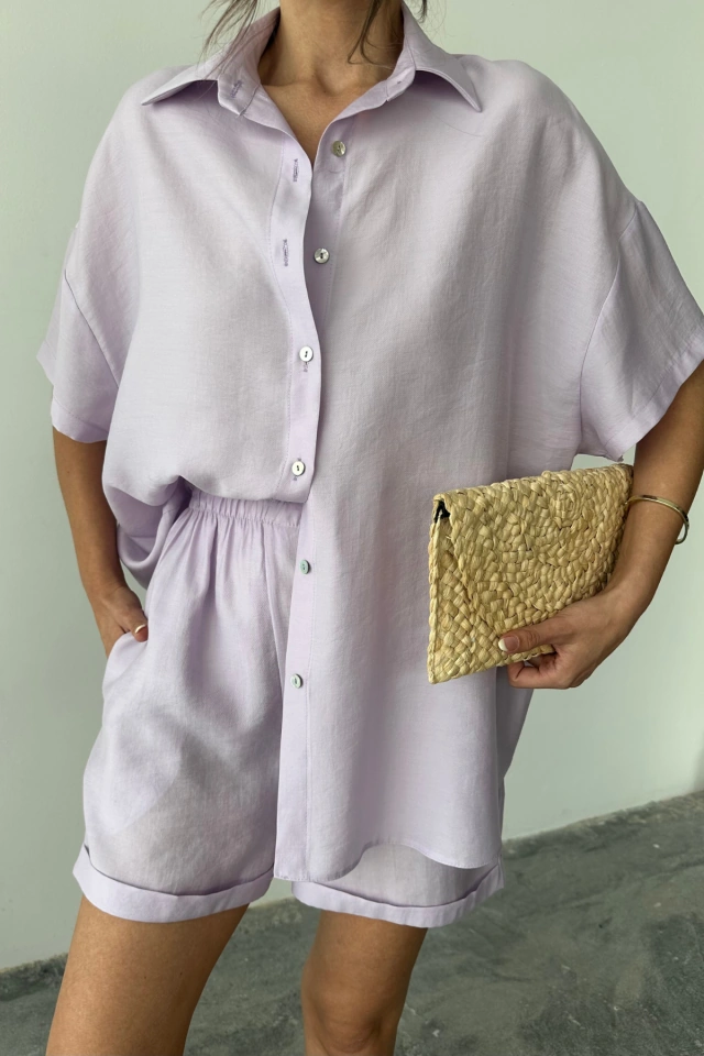 S-pazarım Gömlek - Şort Takım - Lila Lila