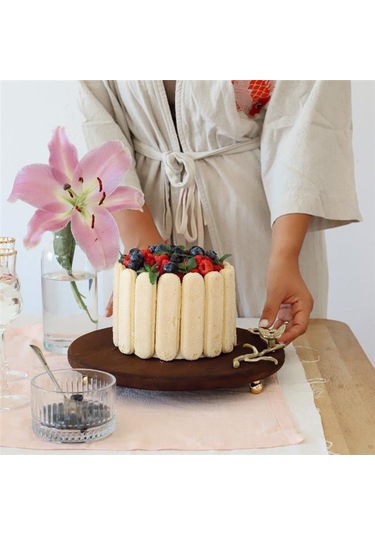 Akayev Ahşap 28 Cm Altın Boncuk Ayaklı Kelebek Sunum Tabağı