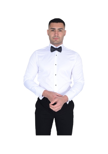 Cengiz İnler Ata Yaka Taş Düğmeli Slimfit Damatlık Gömlek 001