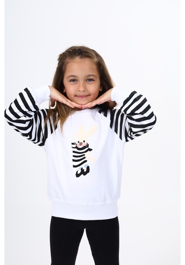 Toontoy Kız Çocuk Nakışlı Sweatshirt Beyaz