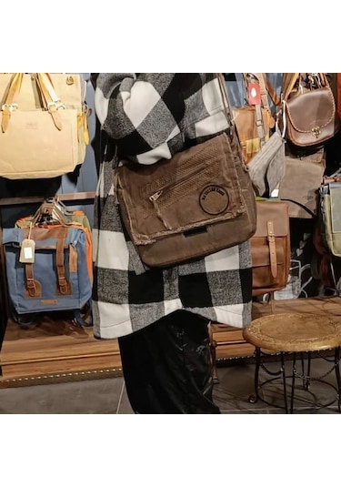 Old Cotton Cargo 7136 Camel 14 İnç Laptop Omuz Postacı Çantası Camel