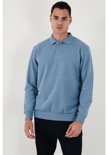 Buratti Pamuk Karışımlı Regular Fit Erkek Polo Yaka Kazak 456223 Koyu Mavi