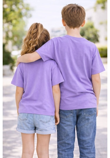 Zuzunga Unisex Basic Kısa Kollu Çocuk T-shirt Mor