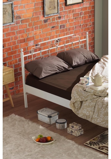 Hatkus-s Çift Kişilik Ferforje Metal Karyola-beyaz Ahşap Latalı