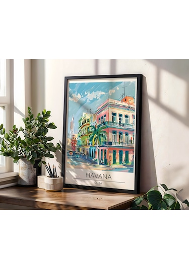 Havana Cuba Ahşap Çerçeveli Dekoratif Duvar Tablosu