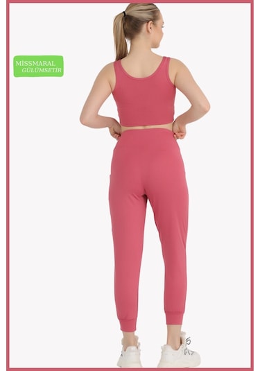Kadın Curve Eşofman Alt Gül Kurusu Jogger Dalgıç Kumaş Yüksek Bel Çift Cepli Joggers 1061 GÜL KURUSU