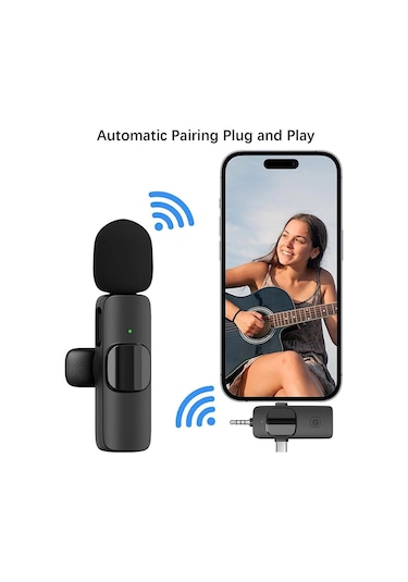 Plentiful Kablosuz Tekli Yaka Mikrofonu 3.5mm Aux İphone Uyumlu Type-c Pc Tablet Video Ses Kayıt Vlog Usb C Ve Amfi