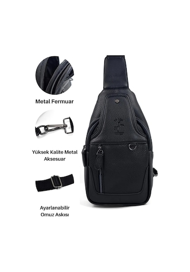 Erkek Siyah Çapraz Askılı Gögüs Ve Omuz Çantası Çapraz Çanta Siyah