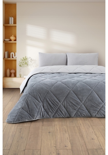 Tek Kişilik Wellsoft Yorgan - Çarşaflı Yastık Kılıflı Uyku Seti Gri