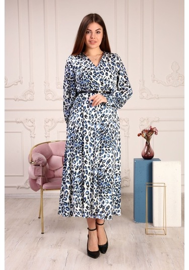 Aymeravm - Leopar Desenli Kadın Elbise - Saten0403Ga
