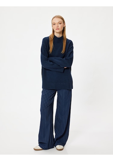 Koton Triko Tunik Kazak Dik Yaka Uzun Kollu Rahat Kalıp Lacivert 5wal60001ht Lacivert