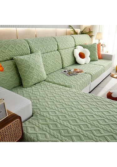 Nane Yeşili Ginkgo Yaprağı Desen Kadife Kanepe Koltuk Örtüsü Minder Örtüsü Kalın Jakar Yumuşak Streç Kanepe Koltuk Örtüsü 56934727