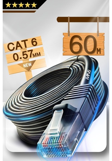 MN6 M107X 60 Metre Ethernet kablo/UTP 0.57mm Cat6 Iki Kat Korumalı/iç Dış Mekan/60 Metre Cat6 Kablo