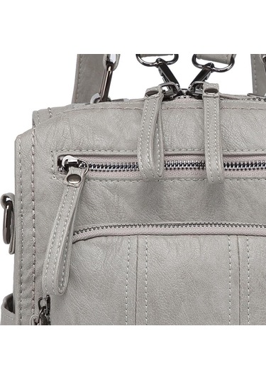 Yıkama Deri Sırt Askılı Kadın Çantası 21k Barcelona 1915 Açık Gri