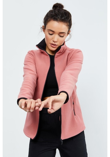 Tommy Life Yaban Gülü Dik Yaka Fermuarlı Rahat Form Kadın Polar Sweatshirt - 97173 Pembe