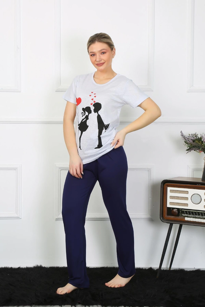 Akbeniz Kadın Kısa Kol Penye Pijama Takımı 4208 Buz Mavisi