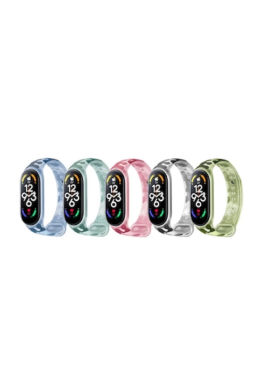 Wozlo Xiaomi Mi Band 7 Silikon Kordon Kayış Şeffaf Kamuflaj Desen - Gri