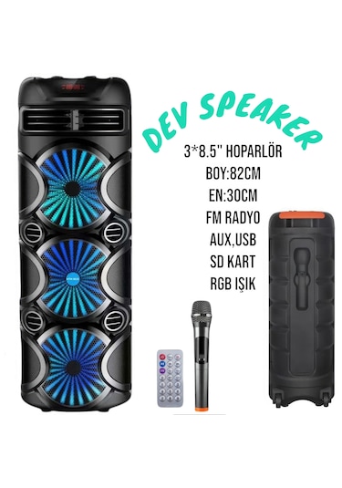 T-Max HTM- 8835 Kablosuz Mikrofonlu Kumandalı 82 CM Dev Speaker