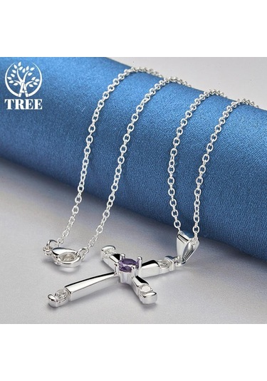 925 Ayar Gümüş Yuvarlak Aaa Zirkon Çapraz Kolye Kolye Takı