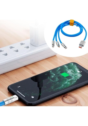 Buffer Kutulu 3 Şarj Aleti 1 Arada Çinko Alaşım Hızlı Şarj Kablosu Mavi 3 İn 1 Çok Renkli